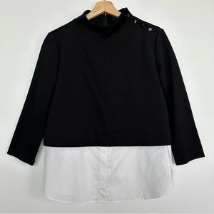 THEORY Gracila Layered Shirttail Mock Neck Top L